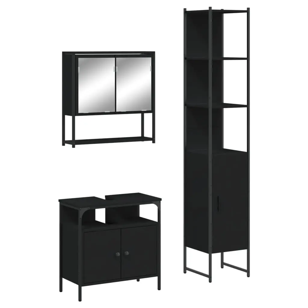 Black Engineered Wood 3 Piece Bathroom Furniture Set Modern Style