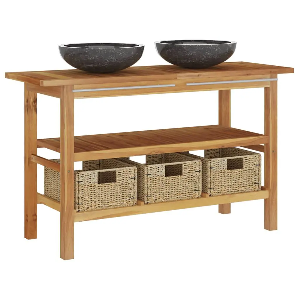 Bathroom Vanity Cabinet Black Marble Sinks Solid Teak Wood Storage