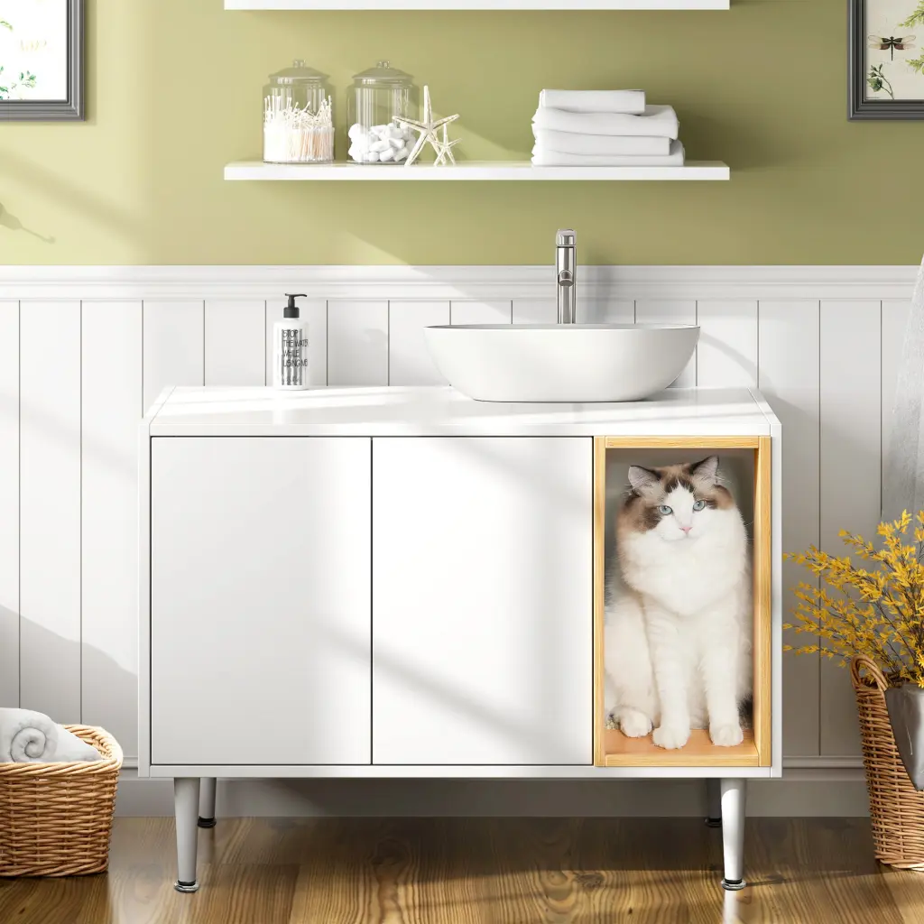 Bathroom Sink Cabinet Hidden Cat Litter Box Enclosure Pet Owners need pet furniture