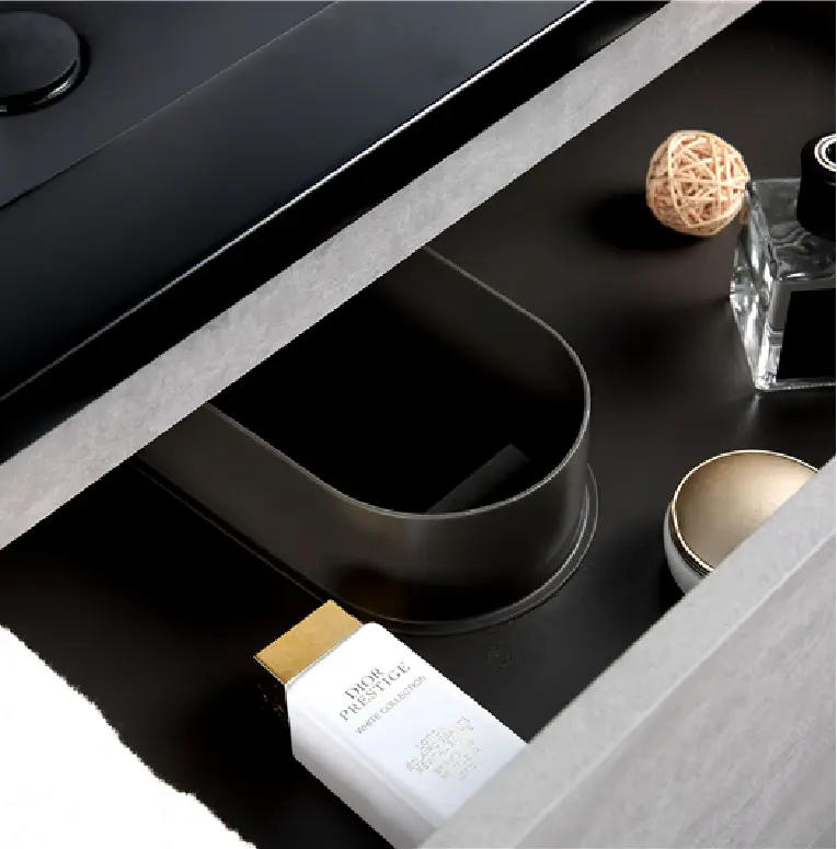 U Wall Bathroom Vanity Drawer Fitting Around Plumbing Dark Grey abay home