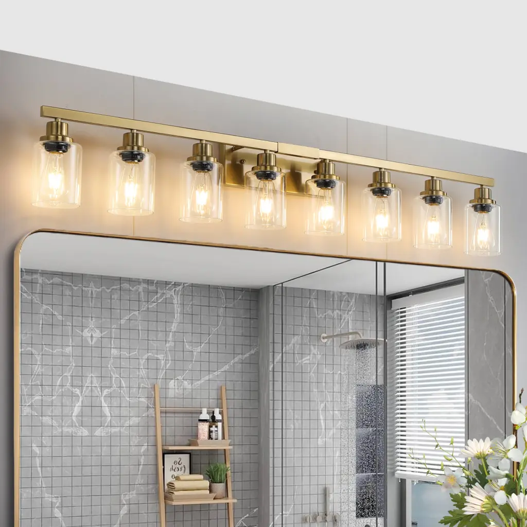 Precious Metal 8 Light Vanity Light Clear Crystal Shades, Modern Ferrous Metal Finish lighting commune
