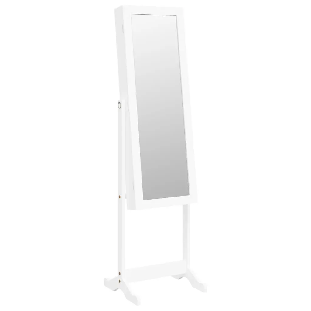 Mirror Jewelry Cabinet LED Lights Free Standing White Vanity Organizer