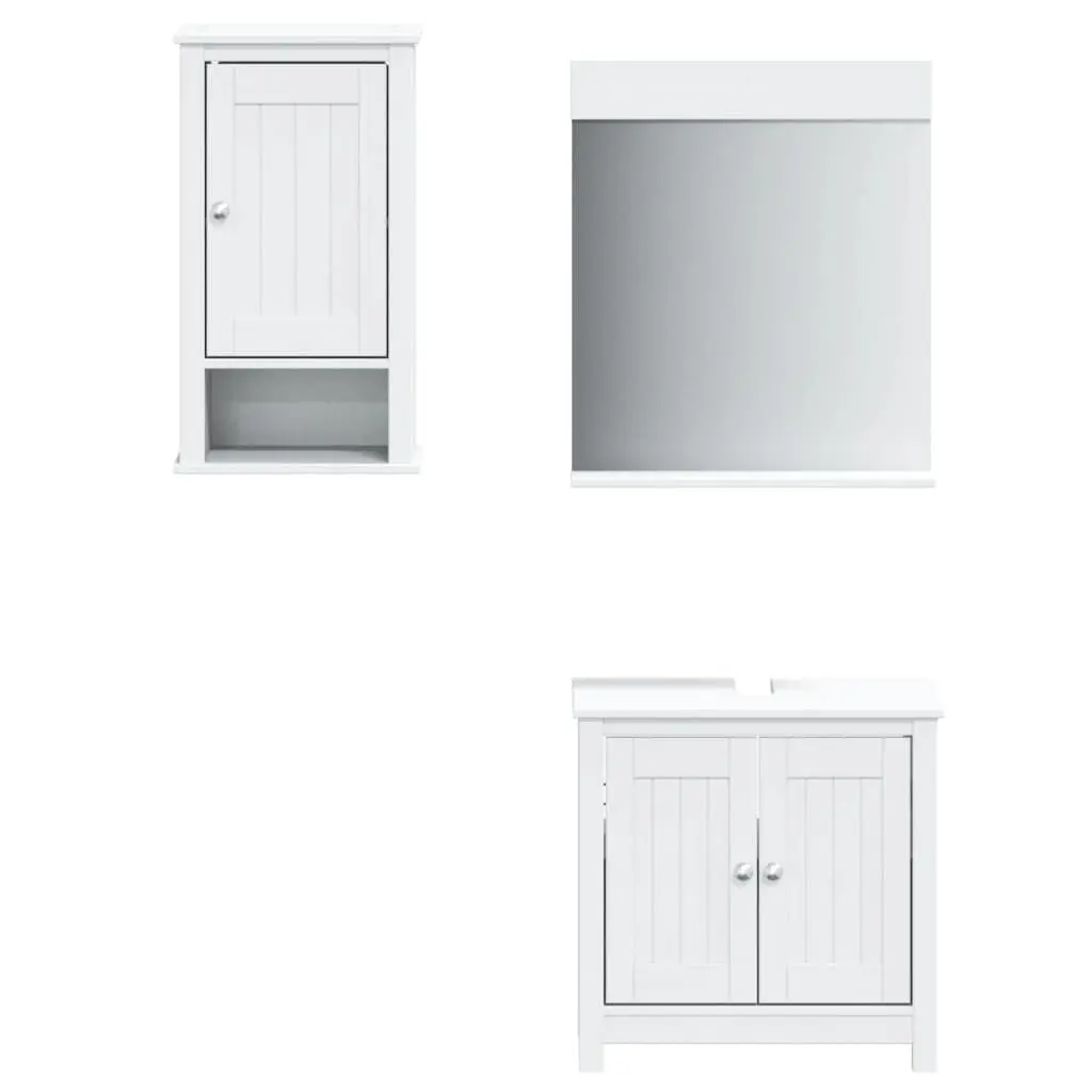 3 Piece Bathroom Furniture Set BERG White Solid Wood Pine Vanity Storage
