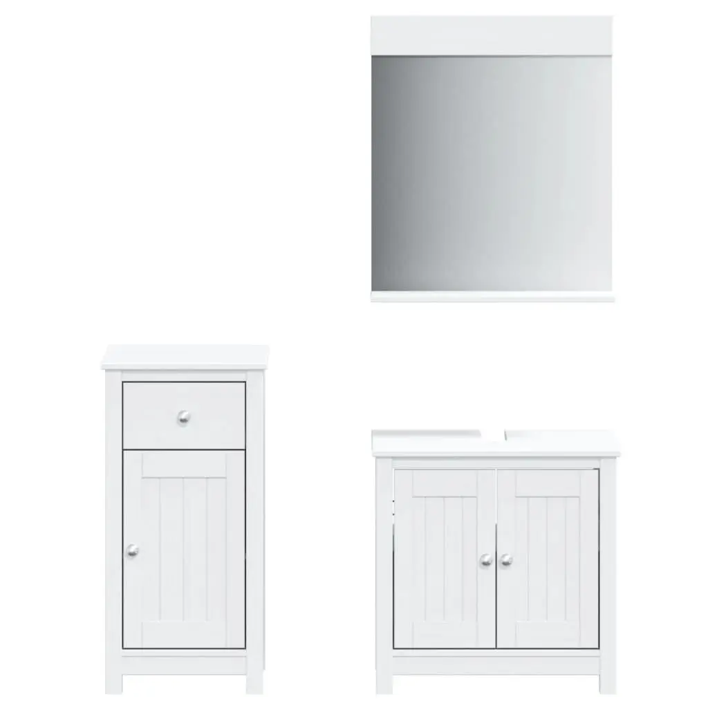 3 Piece Bathroom Furniture Set BERG White Solid Wood Pine Vanity Storage