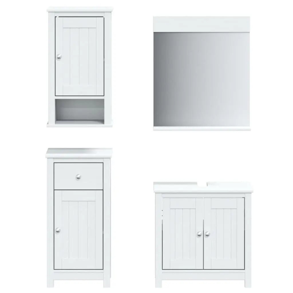 4 Piece Bathroom Furniture Set BERG White Solid Wood Pine Vanity Storage