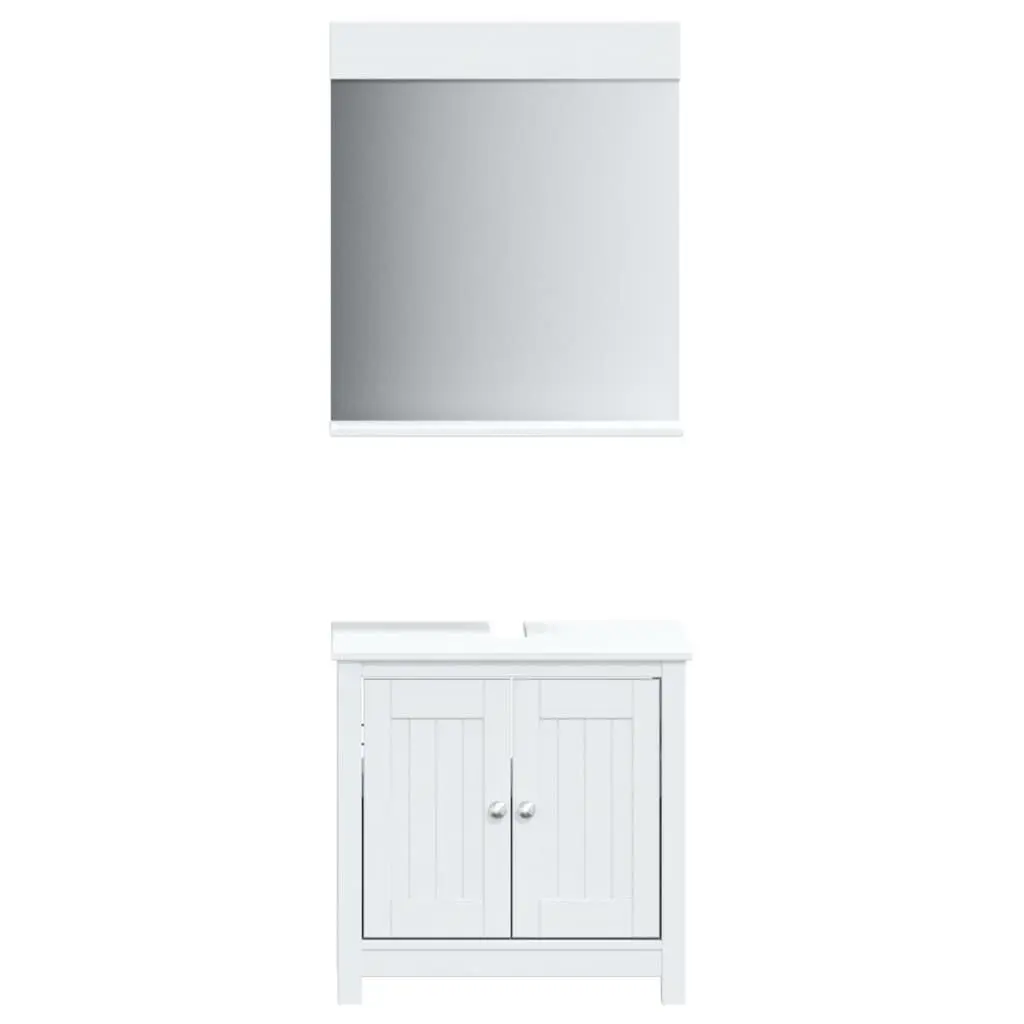 2 Piece Bathroom Furniture Set BERG White Solid Wood Pine Vanity Storage