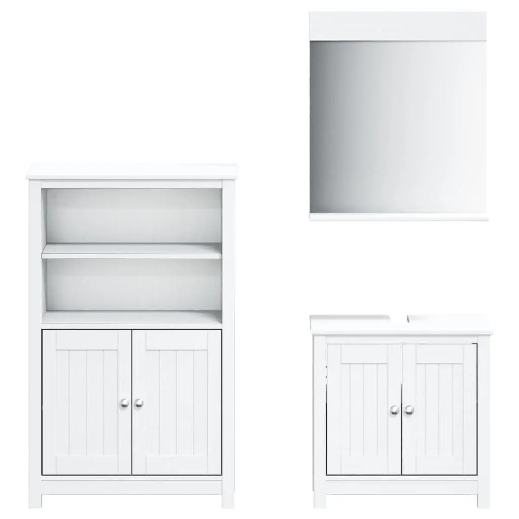 3 Piece Bathroom Furniture Set BERG White Solid Wood Pine Vanity Storage