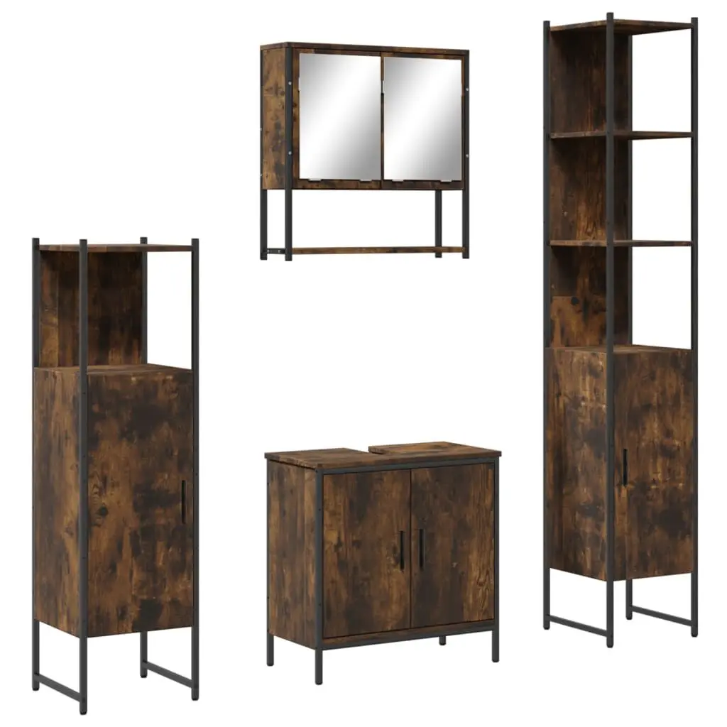 4 Piece Bathroom Furniture Set Smoked Oak Engineered Wood Vanity