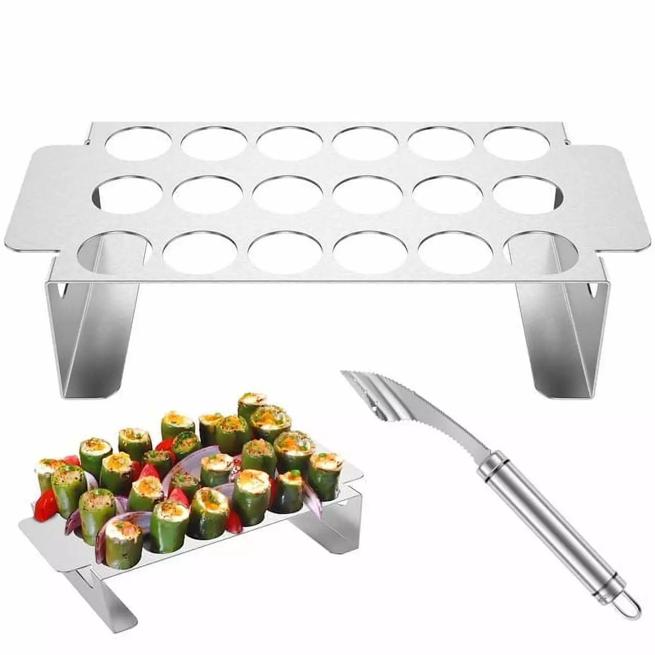 Lzvxtym 2Pcs Jalapeno Grill Rack Pepper Corer Tool Stainless Steel Chili Roasting Rack 1set