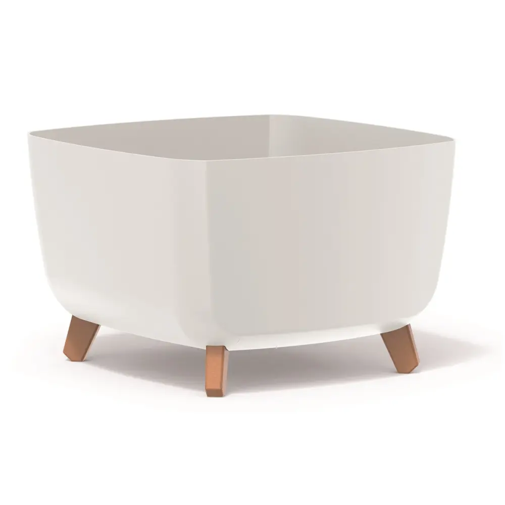 Prosperplast Gracia Low Square Flower Pot Planter Removable Legs Liner Indoor Outdoor Plastic Uv-protected 39x39 cm White