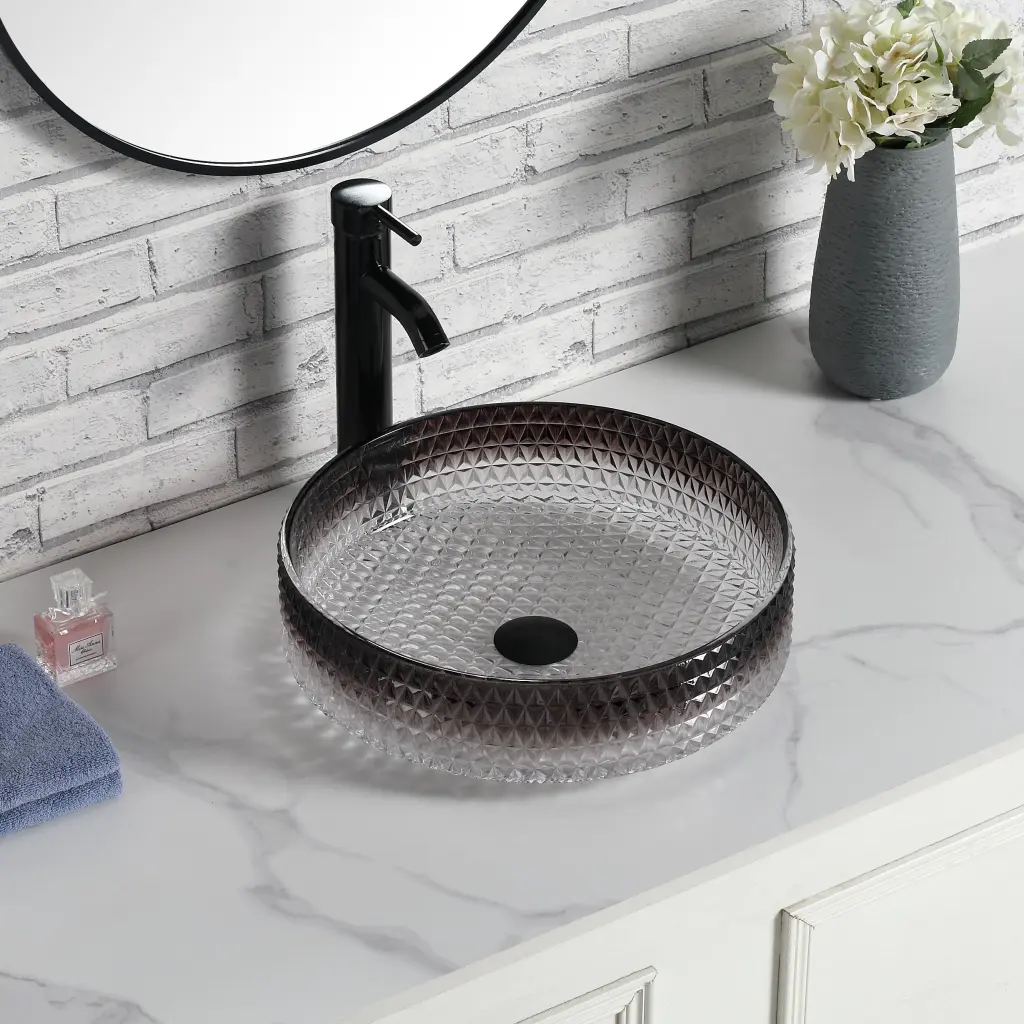 Gemstone Shape Bathroom Glass Crystal Vessel Sink Countertop Vanity g-lemon