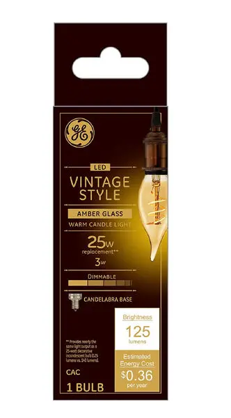 GE 36488 Vintage Spiral Filament LED Light Bulb 3 Watts Edison Style Dimmable Decorative Bulb