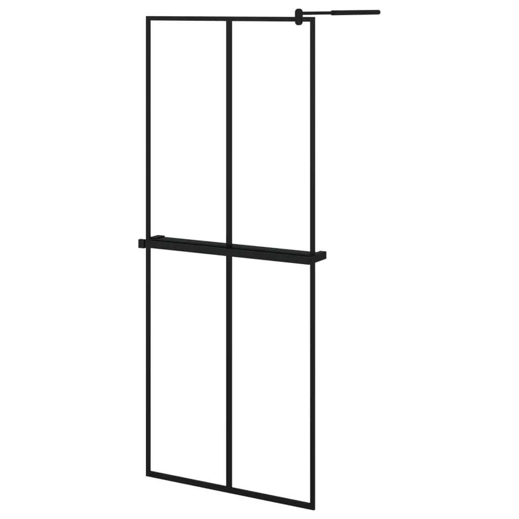 Walk- Shower Wall Shelf Black 31.5x76.8 Inches ESG Glass and Aluminum
