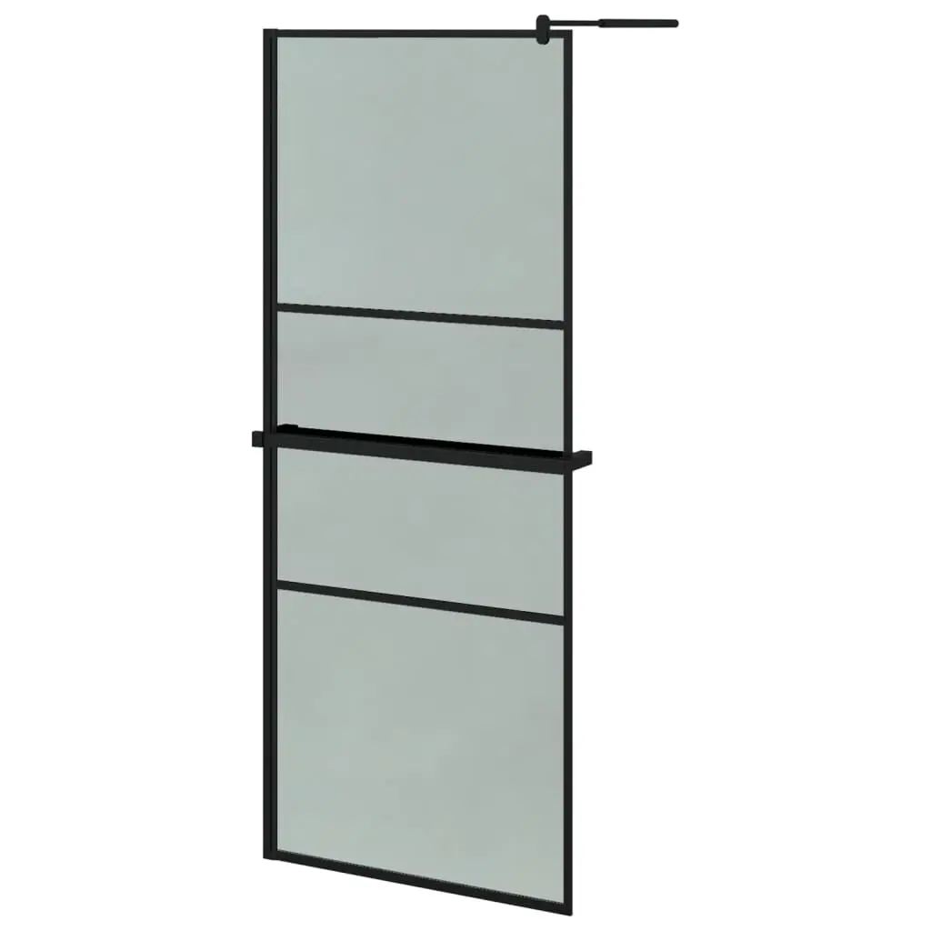Walk- Shower Wall Shelf Black 31.5x76.8 Inches ESG Glass and Aluminum