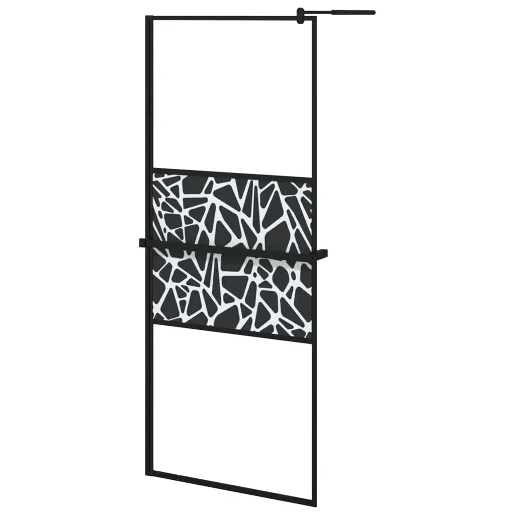 Walk- Shower Wall Shelf Black 31.5x76.8 ESG Glass Aluminum Bathroom