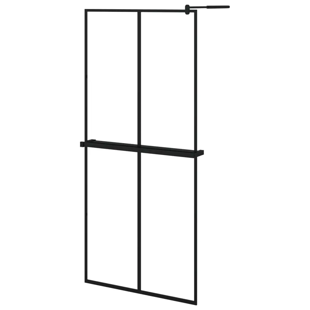 Walk- Shower Wall Shelf Black 35.4x76.8 Inches ESG Glass and Aluminum