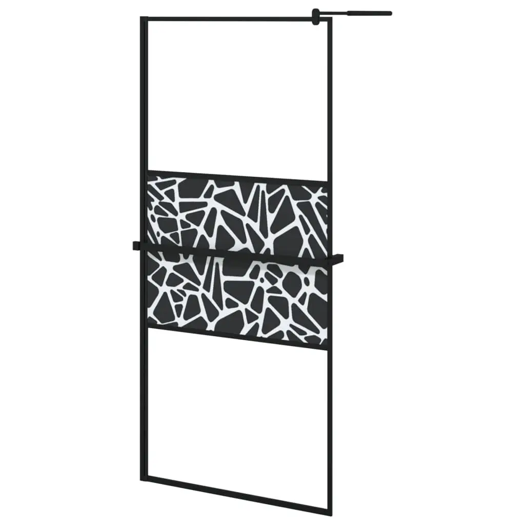 Walk- Shower Wall Shelf Black 35.4x76.8 ESG Glass Aluminum Bathroom