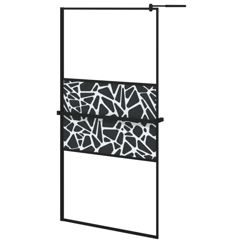 Walk- Shower Wall Shelf Black 39.4x76.8 ESG Glass Aluminum Bathroom