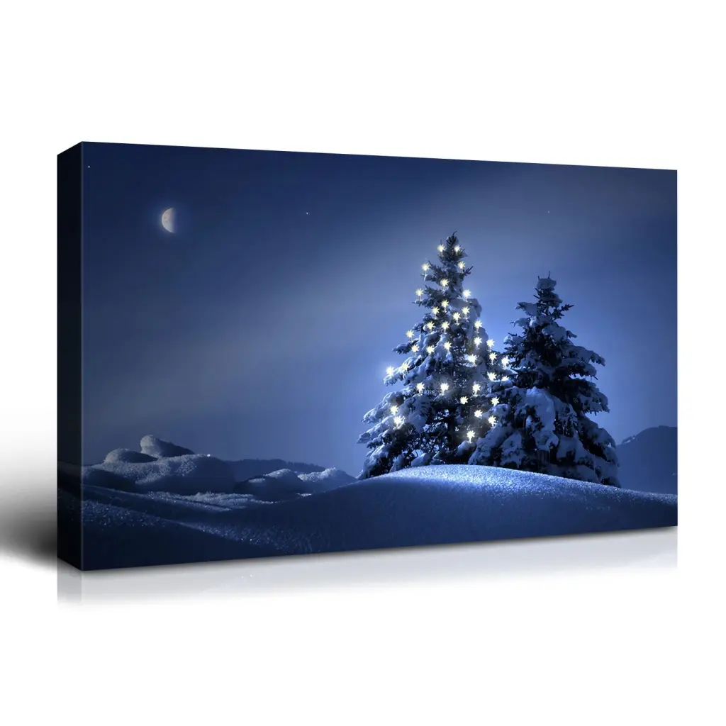 Framed Canvas Wall Art Decor Painting - Lighted Pine Tree Christmas Decor looife art