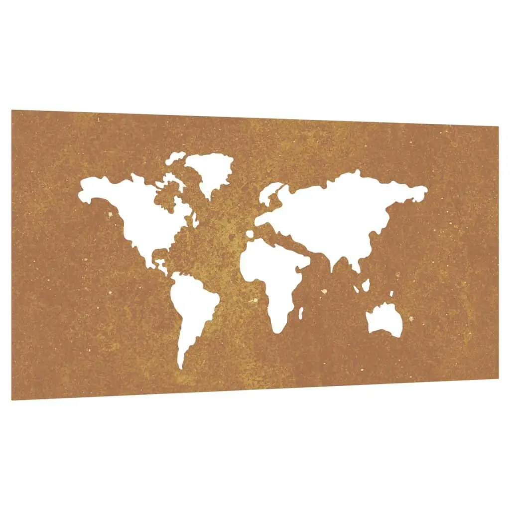 Patio Wall Decoration 41.3x21.7 Inches Corten Steel World Map Design Outdoor Art