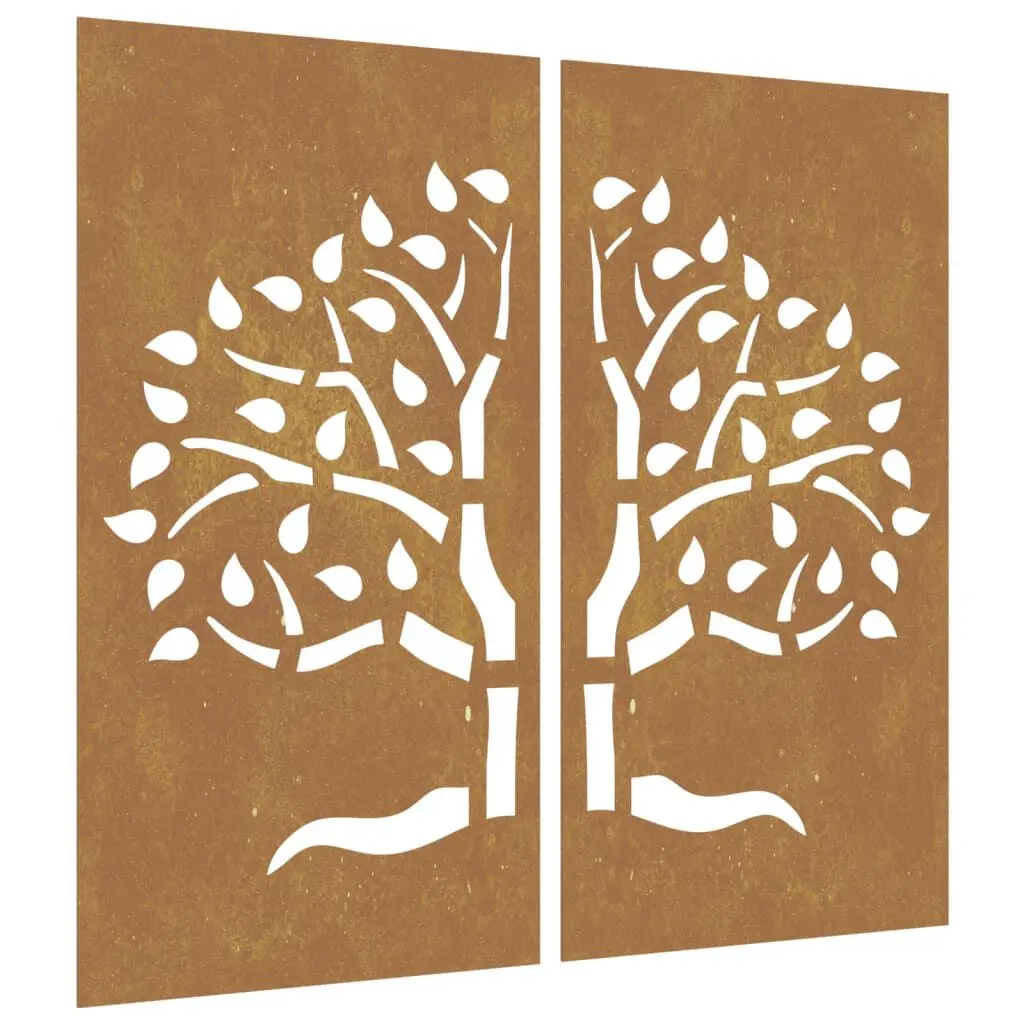 Patio Wall Decorations 2 Piece Corten Steel Tree Design 41.3x21.7 Inch