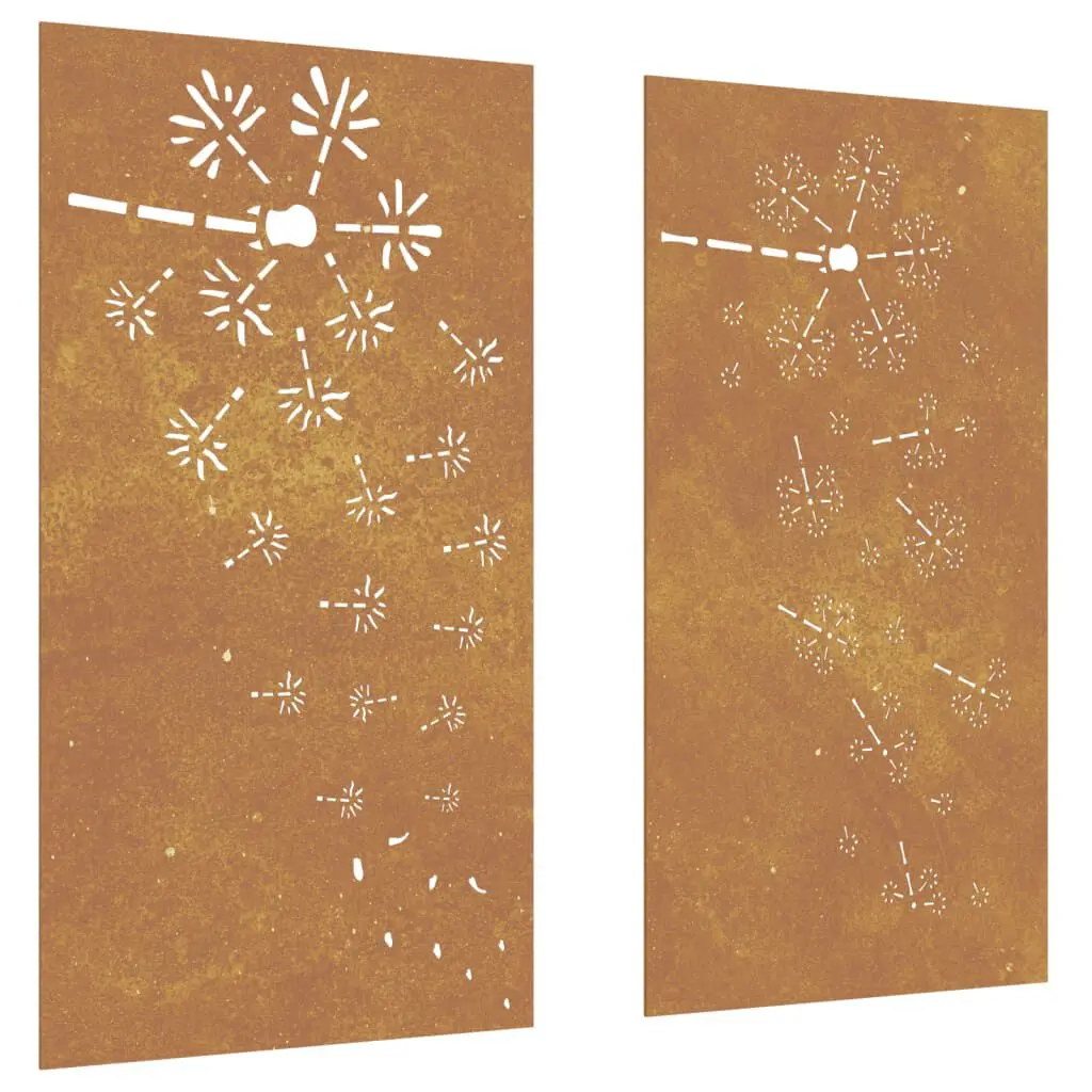 Patio Wall Decorations 2 Pieces 41.3x21.7 Inches Corten Steel Flower Design Art