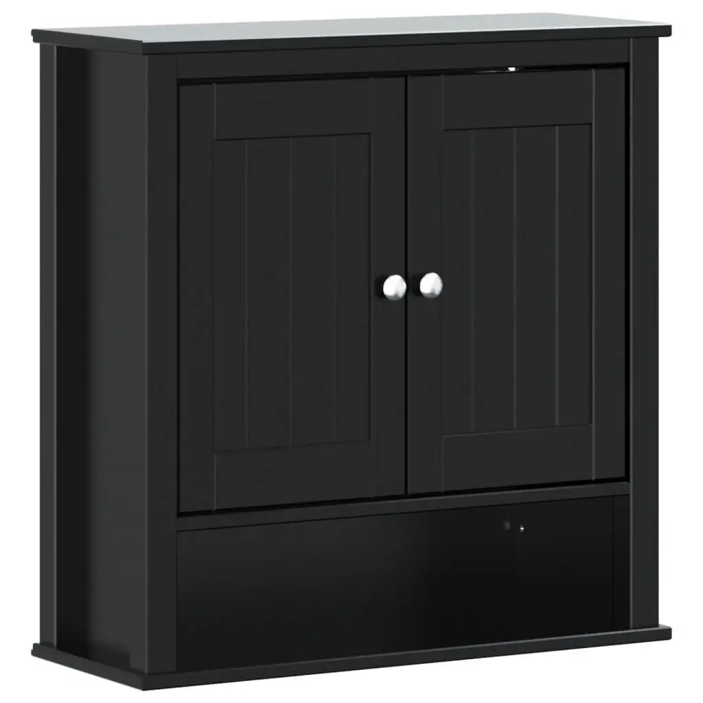 Bathroom Wall Cabinet BERG Black 27.4x10.6x28.1 Inches Solid Wood Storage