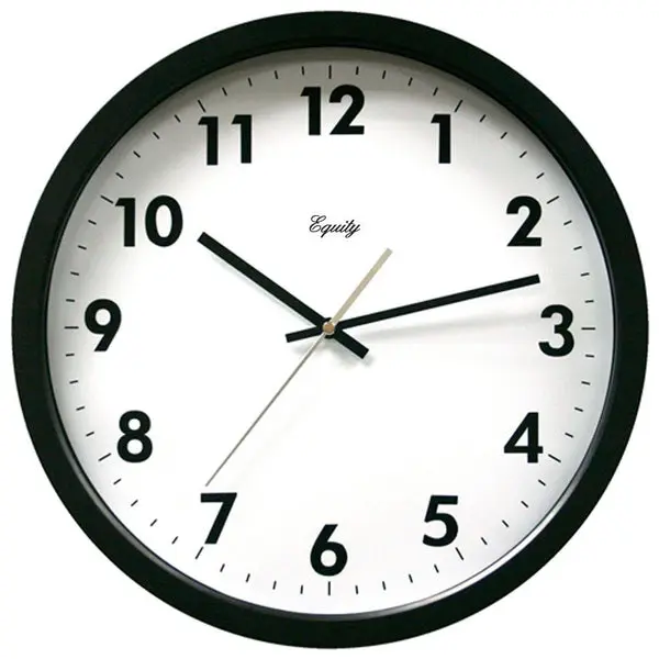 Equity Commercial Analog Wall Clock Black Case White Dial 14 Inch