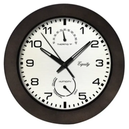 Equity Wall Clock Temperature Humidity Gauges Black 10 Inch