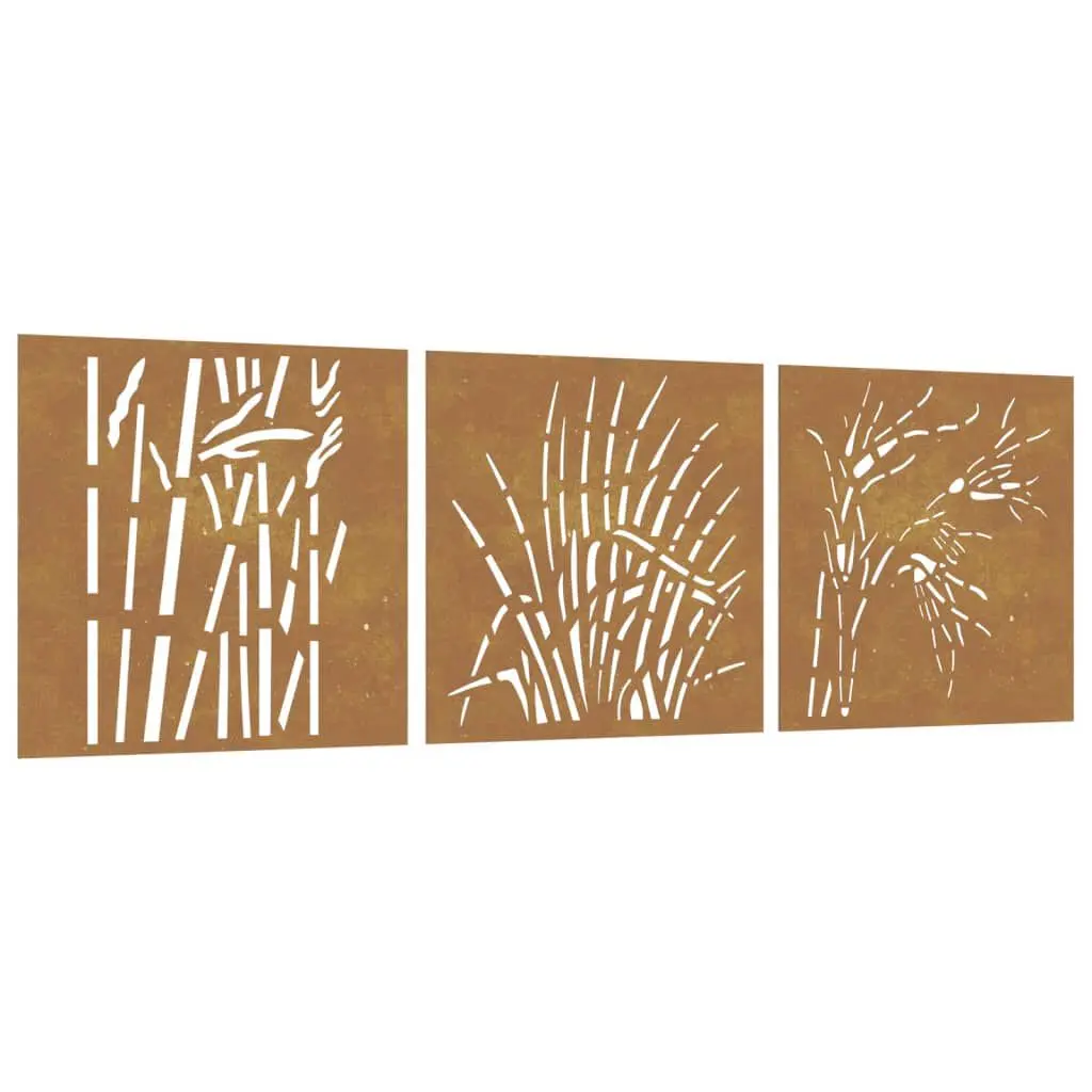 Patio Wall Decorations 3 pcs 21.7x21.7 Inches Corten Steel Grass Design Outdoor Art
