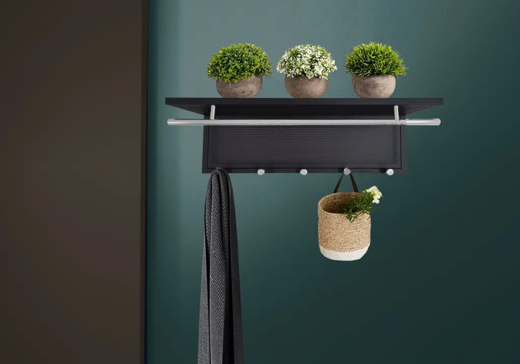 Esyspot Metallic Powder Coating Hook Wall Mounted Shelf Black Bedroom Organizer new spec furniture