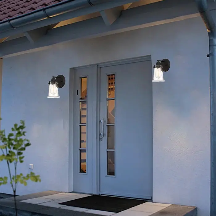 1 Light Outdoor Alloy Metal Dimmable Wall Light Black acroma