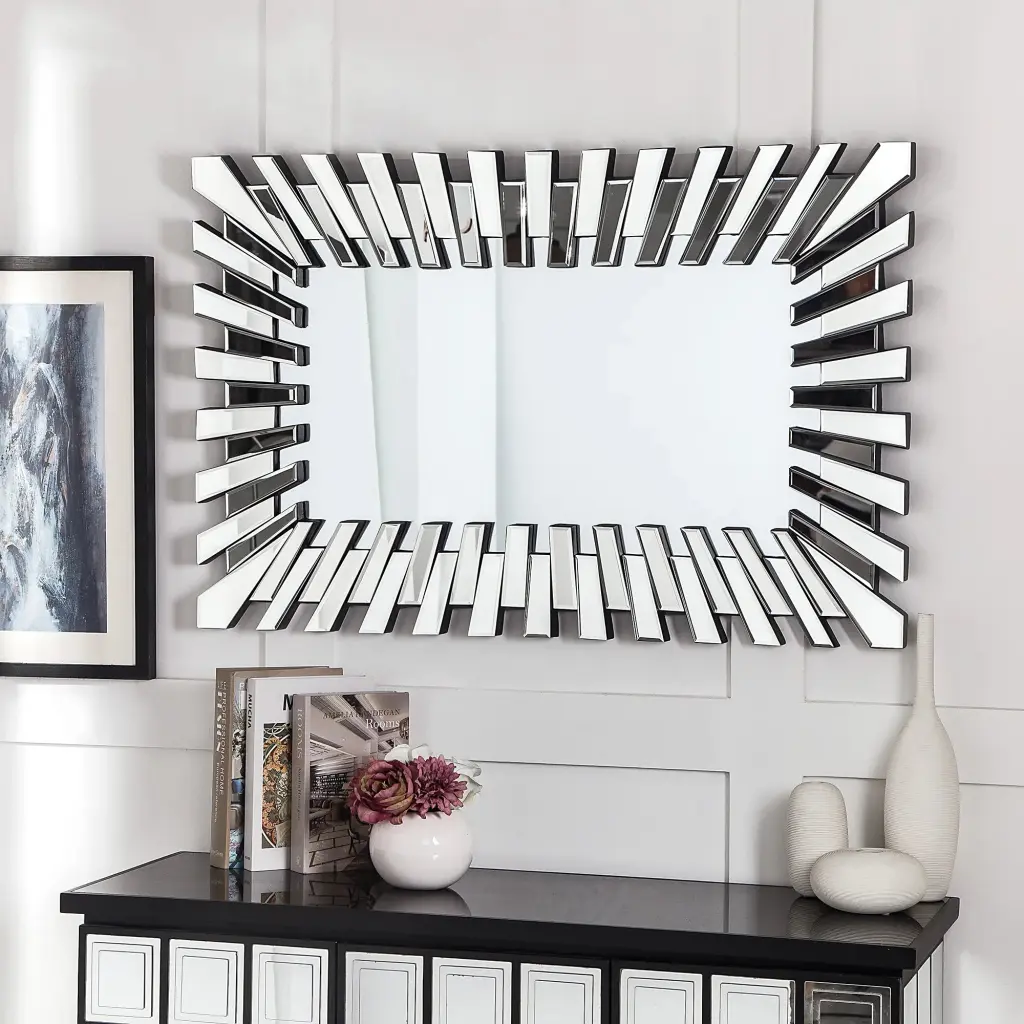 Wall Mirror Decor Sunburst Rectangle Mirrors Shiny Metal Modern Mirror Home glam furniture