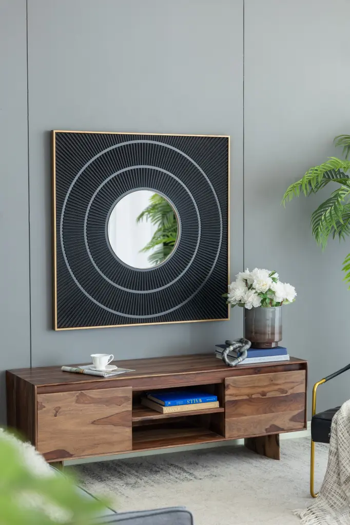 40x40 Square Carved Mirror Pleated Design and Precious Metal Frame w2078