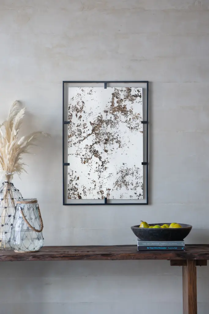 32 Inch X 22 Inch Rectangle Antiqued Wall Mirror Black Metallic Frame w2078