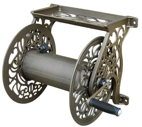 Liberty Garden 704 Decorative Cast Aluminum Wall-Mount Hose Reel Bronze 125 Feet