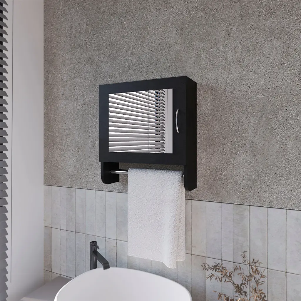 Pine Medicine Cabinet Melamine Towel Bar and Included Mirror Bathroom fm furniture