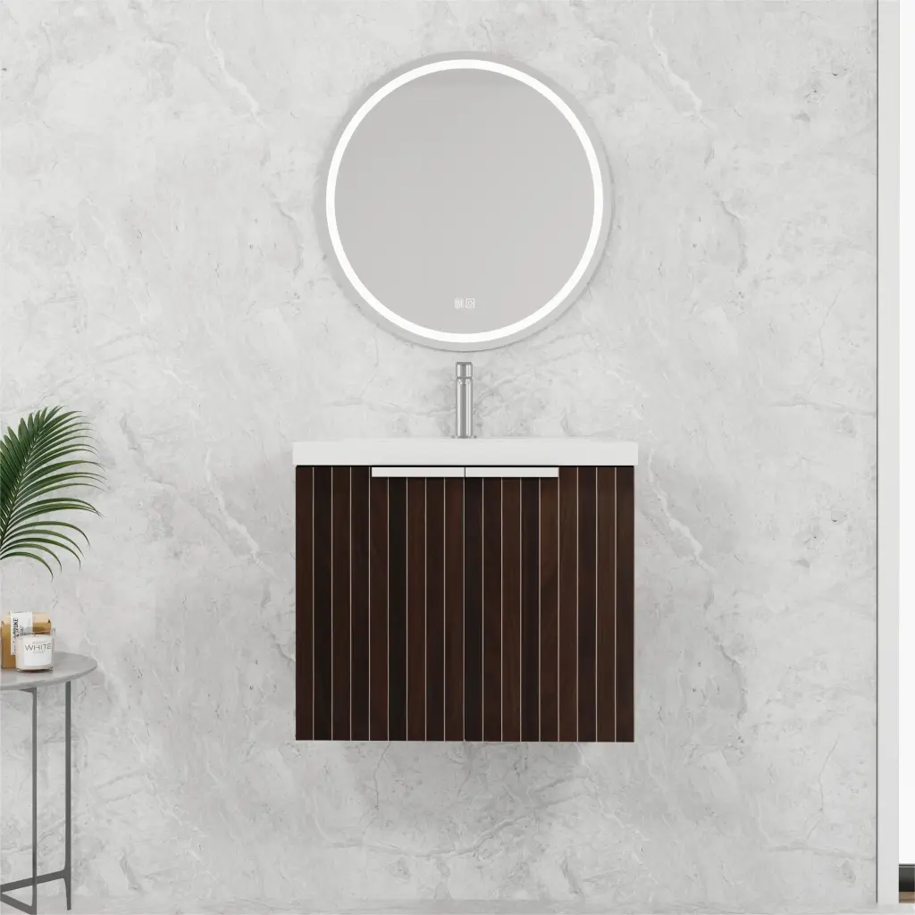 24 Inch Bathroom Cabinet Resin Sink Soft Close Doors Floating Mount Vanity Storage g-lemon