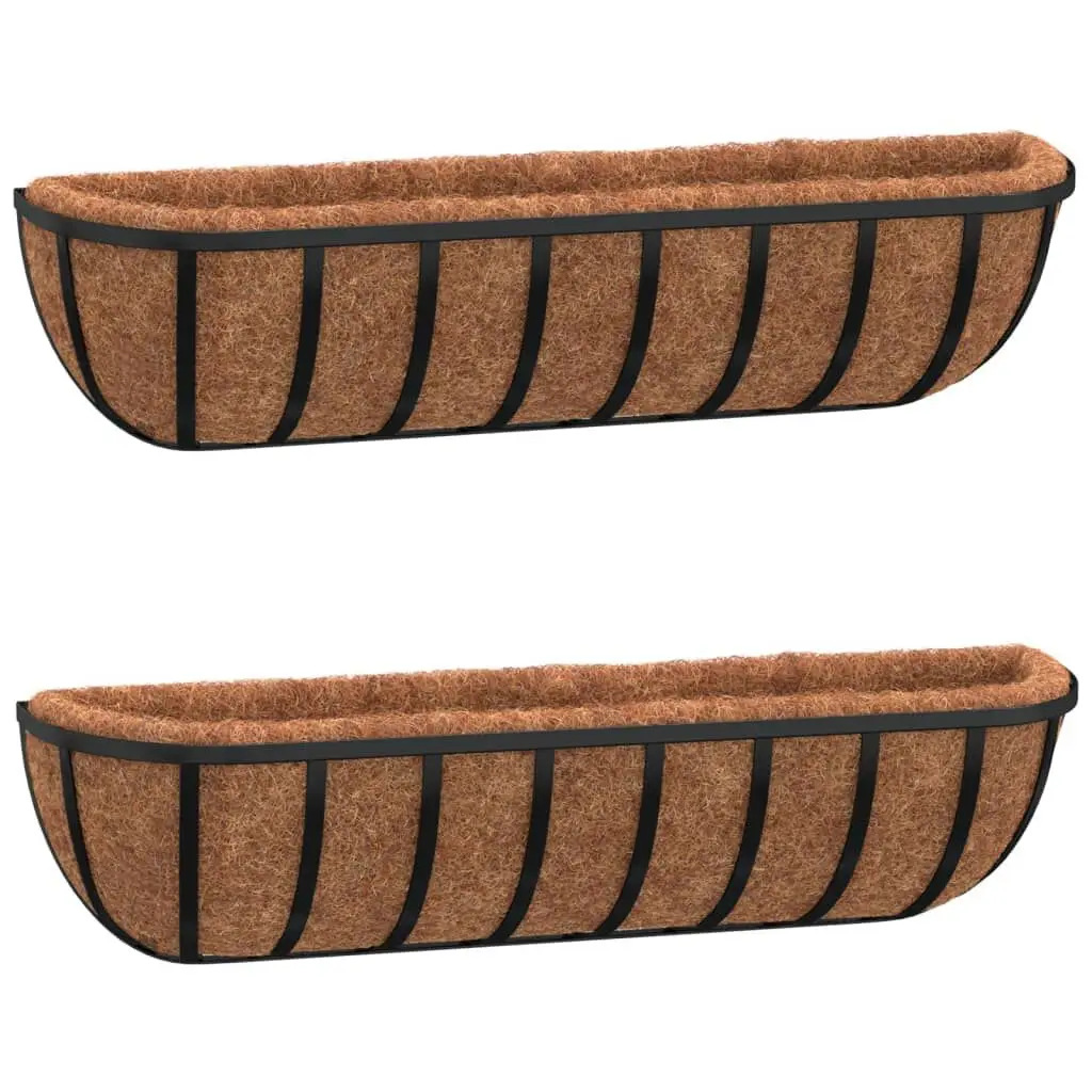 2-Piece Black Steel Wall Troughs Coco Liners 24x7.5x6.3 Inch