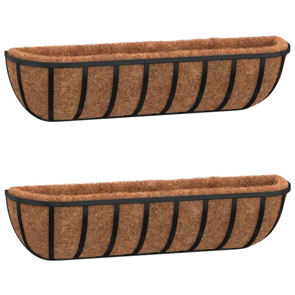 Wall Troughs 2 Pack Coco Liners Black 35.8x7.9x9.1 Inches Steel Planter Box Indoor Outdoor Decor