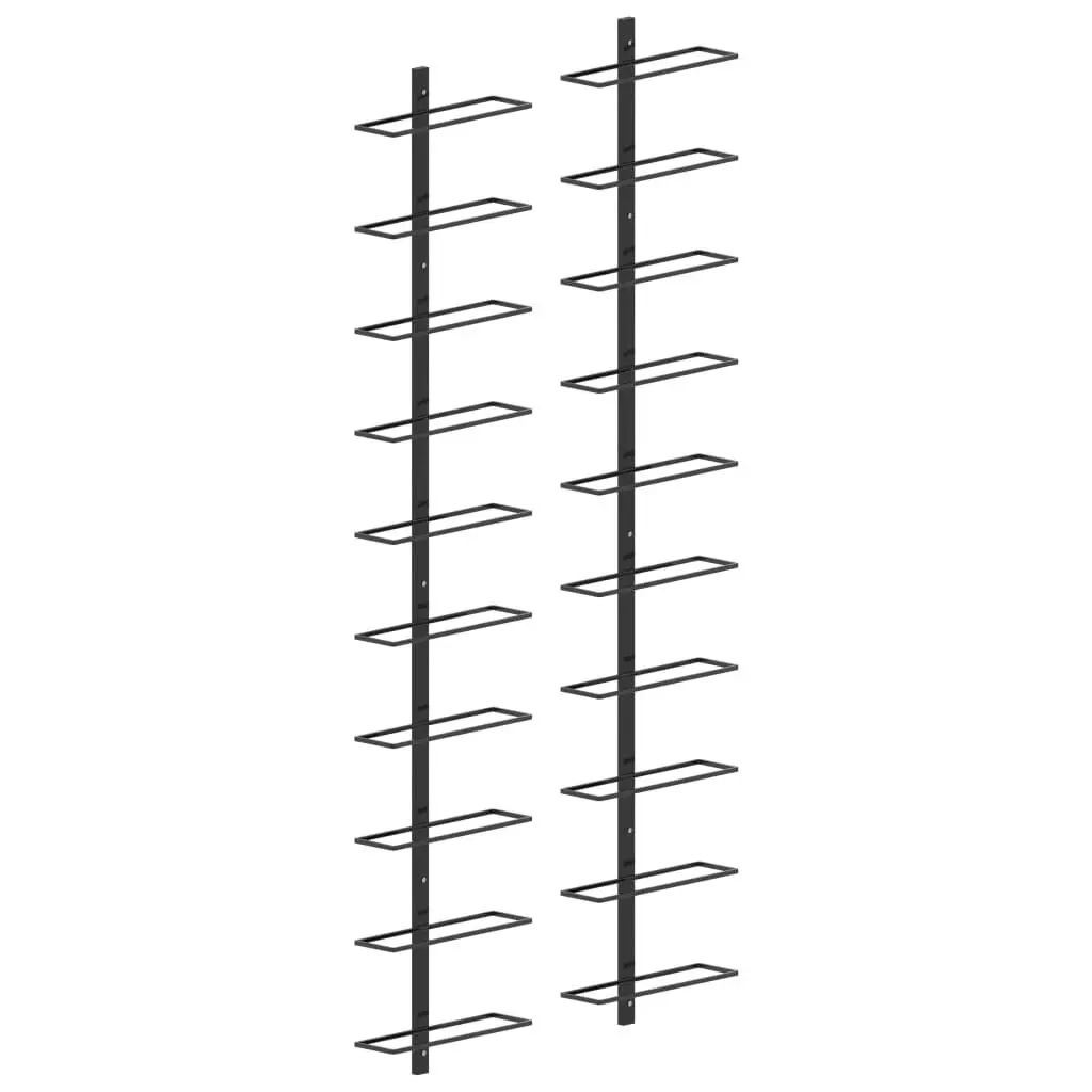 Wall-mounted Wine Racks 20 Bottles 2 pcs Black Metal Storage