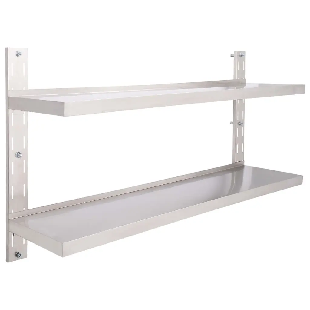 2-Tier Floating Wall Shelf Stainless Steel 59.1x11.8 Inches Modern Shelving