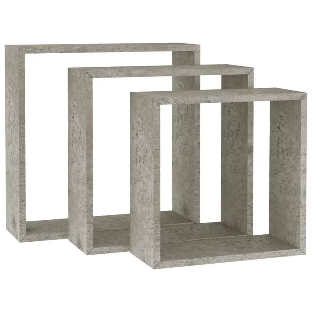 3-Piece Concrete Gray Wall Cube Shelves Modern Storage Solution
