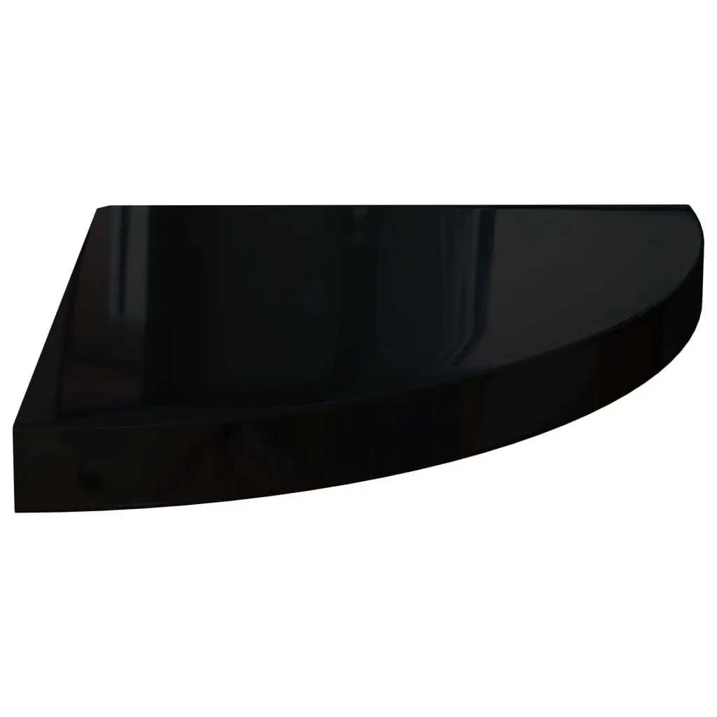 Floating Corner Shelf High Gloss Black 13.8x13.8x1.5 Inches MDF Wall Shelf