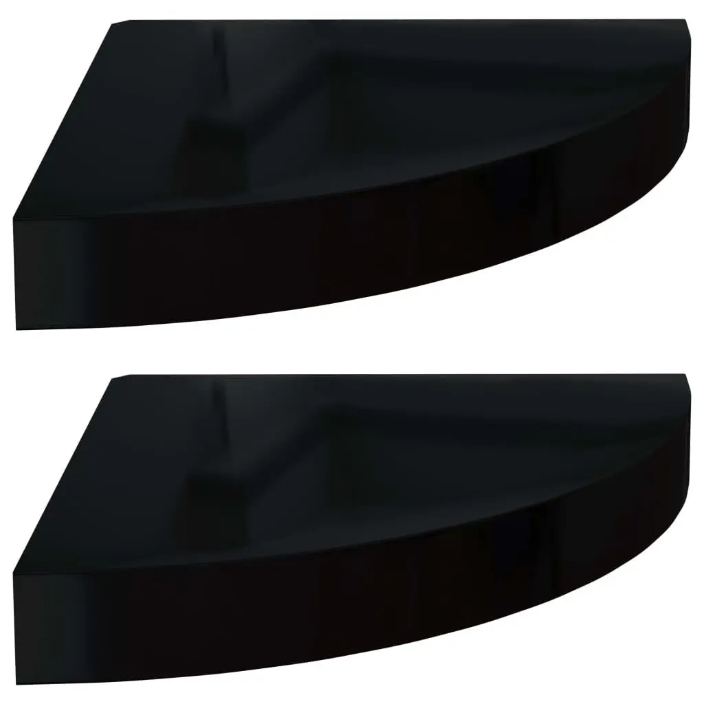 Floating Corner Shelves 2 pcs High Gloss Black 9.8x9.8x1.5 MDF Wall Shelves