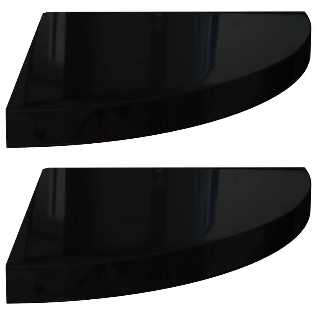 Floating Corner Shelves 2 pcs High Gloss Black 13.8"x13.8"x1.5" MDF Wall Shelves
