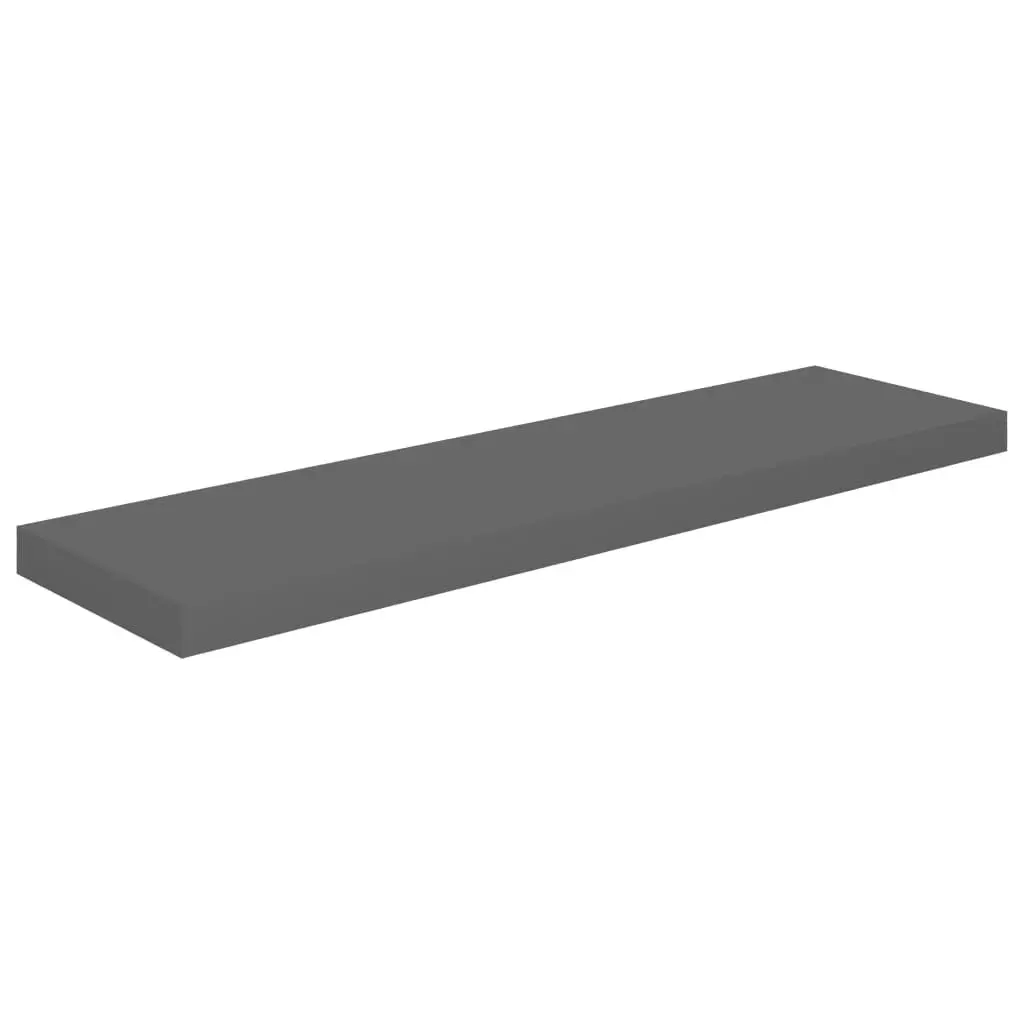 Floating Wall Shelf High Gloss Gray 35.4x9.3x1.5 Inches MDF Modern Shelving
