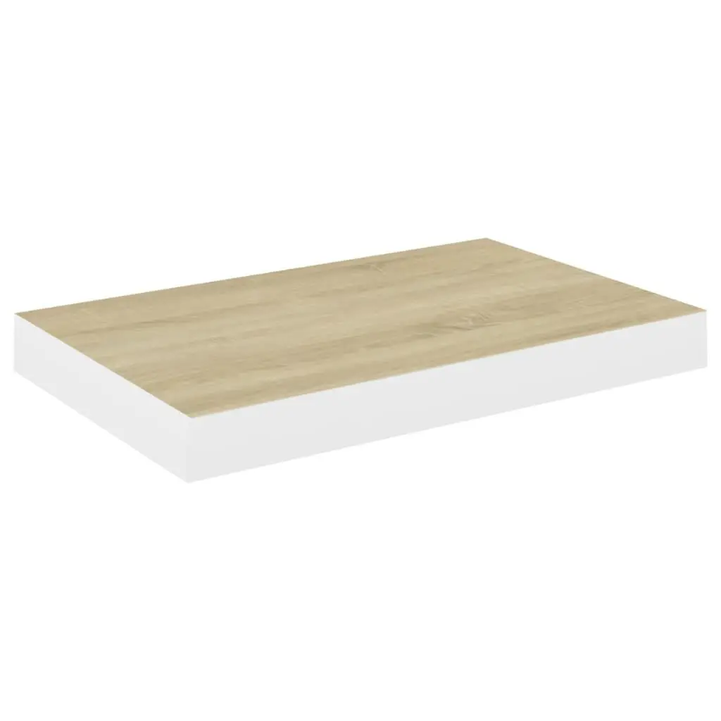 Floating Wall Shelf Oak and White 15.7x9.1x1.5 Inches MDF Modern Shelving
