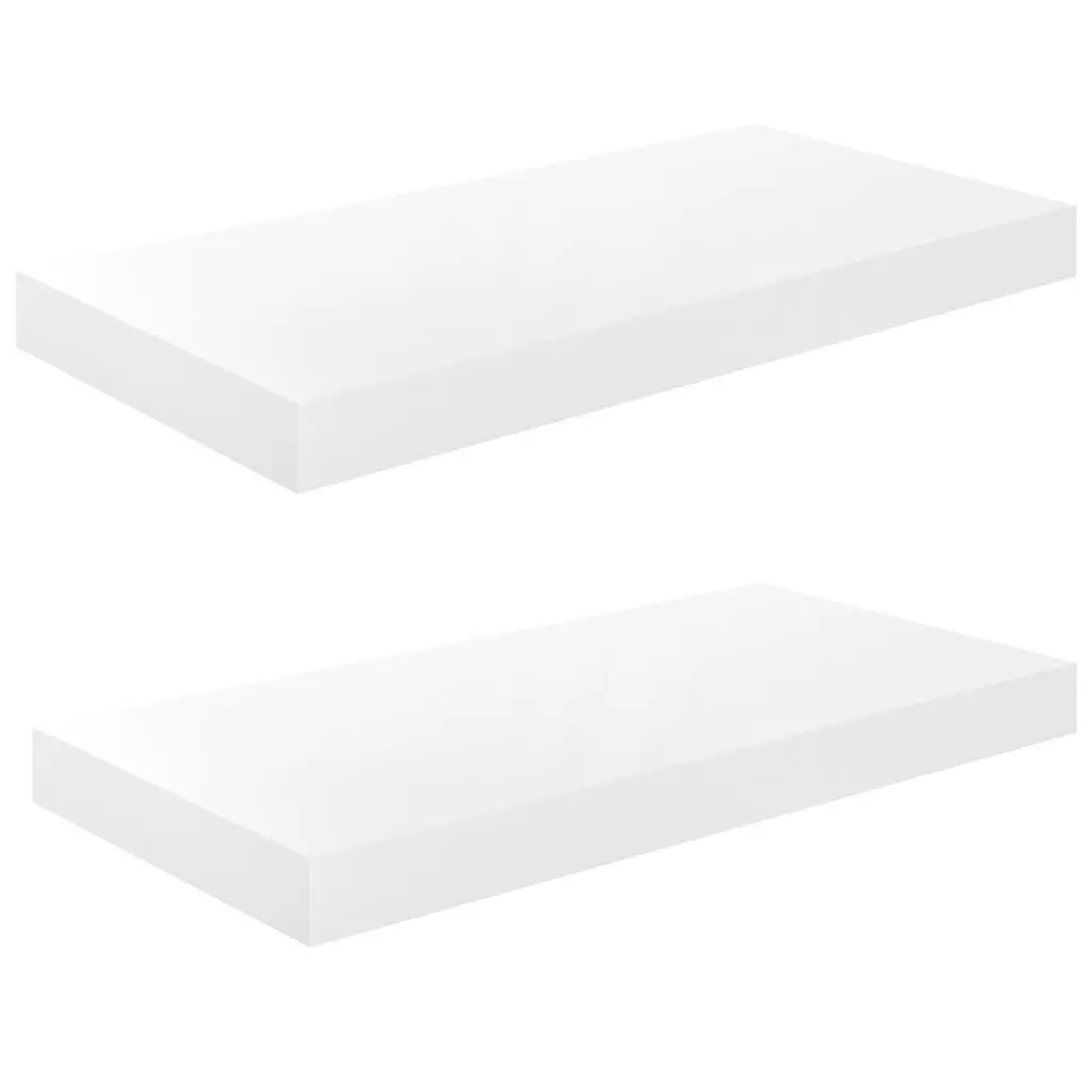 Floating Wall Shelves 2 pcs High Gloss White 19.7x9.1x1.5 Inches MDF