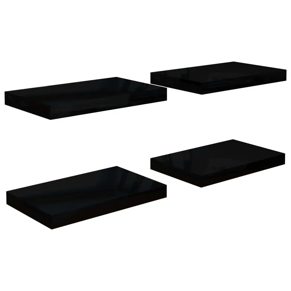 Floating Wall Shelves 4 pcs High Gloss Black 15.7x9.1x1.5 Inches MDF
